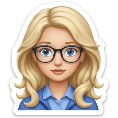 Fille 20ans qui a des cheveux long et blond et wavy avec des lunettes et des yeux bleu- gris avec du mascara sur les yeux sticker