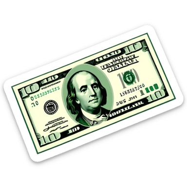 3D realistic US 100 dollar bill sticker, slight perspective, centered, clean cutout, transparent background, no text, no watermark sticker