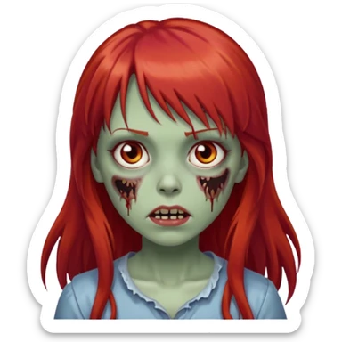 zombie girl with long red hair and bangs and brown eyes  sticker