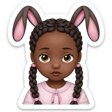 bunny ear accessory wearing baby dark braided hair sad  sticker