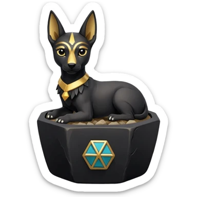  Soothing silky black fur tiny statuette Anubis puppy stony cracked irregular dodecagon bonsai pot  sticker