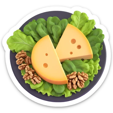 plate with cheese, leafy greens, and walnuts sticker