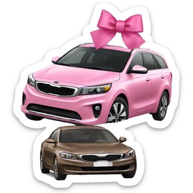 Brown Kia would with girl driving and a pink bow on top of the car sticker