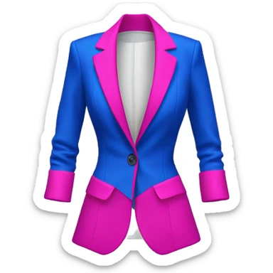 Realistic isolated long cobalt blue open fashion blazer jacket with hot pink Bustier underneath it. sticker