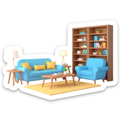 dog family relaxing together in a cozy living room sticker