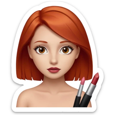 una chica con los labios con pintalabios nude y los ojos maquillados, de piel blanca con el pelo liso y por debajo de los hombros y pelirrojo, ojos marrones sticker