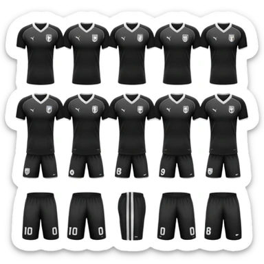 collection maillot de foot noir différents modèles (bande unique, uni, rayures) sticker
