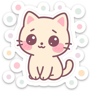 cute cat sticker, shy, with red cheeks, kawaii style sticker