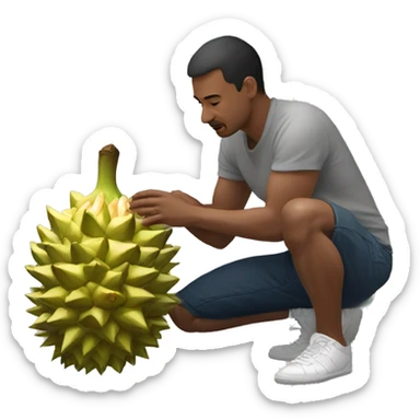 A man Kneeling on durian fruit sticker