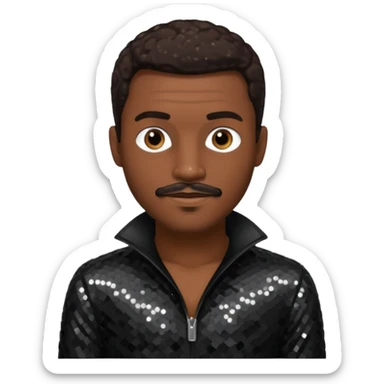 Durand Bernarr with dark brown hair and short mustache, black sequin outfit sticker