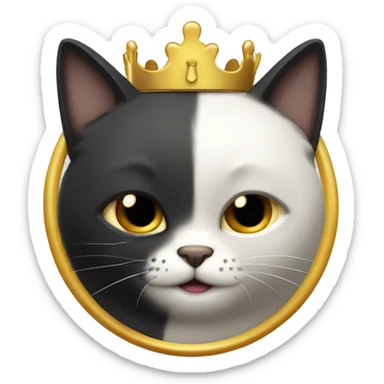 Gato blanco y negro con una corona dorada mancha en la nariz sticker