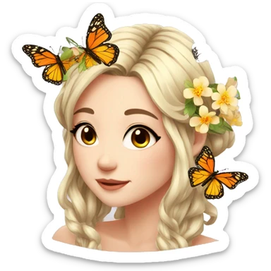 gorgeous anime lady with butterflies and beautiful hair sticker