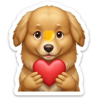 A dog holding a heart (modeled after a Golden Retriever) sticker