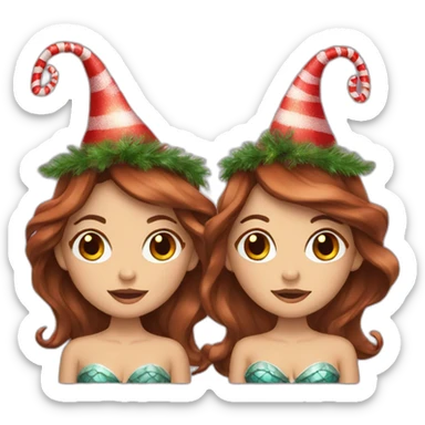 Two brown haired mermaids dressed for Christmas sticker