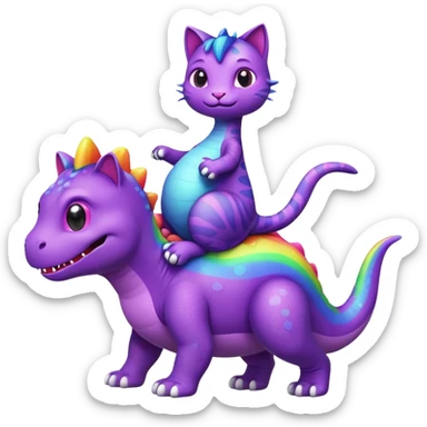 rainbow cat riding a purple dinosaur sticker
