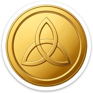 Gold coin with a triquetra and an overlapping triangle on it sticker