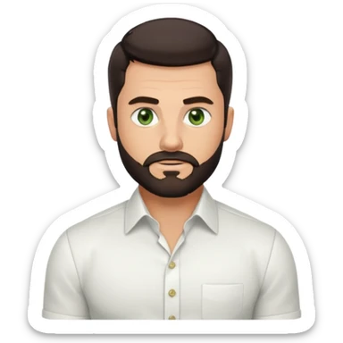 Man with a short full beard, Styled hair, Best looking man in the planet, onepiece style dark hair, green eyes, more realistic style more maskulin. Wearing a white formal shirt, first buttons open macho style, muscular

 sticker