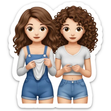 moon laundry — long wavy brown hair tattooed woman and short tight curly brown hair woman — cloth line sticker