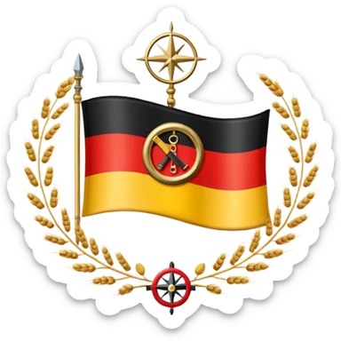 The flag of East Germany (the German Democratic Republic or GDR) consisted of the traditional German black, red, and gold horizontal tricolor, distinguished by a central emblem of a Centered in the red band, the national emblem featured a hammer, a compass, wreath of wheat. sticker