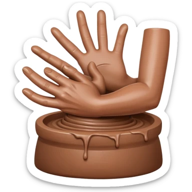 hand doing palm hug on mound of clay on silver pottery wheel sticker