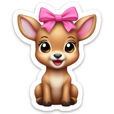 happy baby deer blushing with pink bow sticker