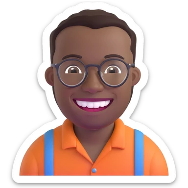 smiling black man with glasses, big teeth, standard male haircut, rural farmer, oval face sticker