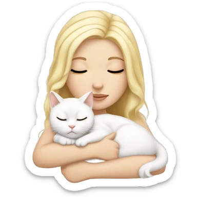 White girl blonde hair sleeping with white kitty sticker