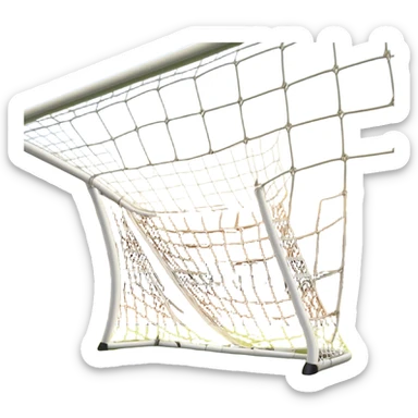 Cinematic Realistic image of a soccer goal net with intricately detailed mesh textures and subtle signs of wear, set against a dynamic, sunlit stadium backdrop that emphasizes its iconic presence in the game sticker
