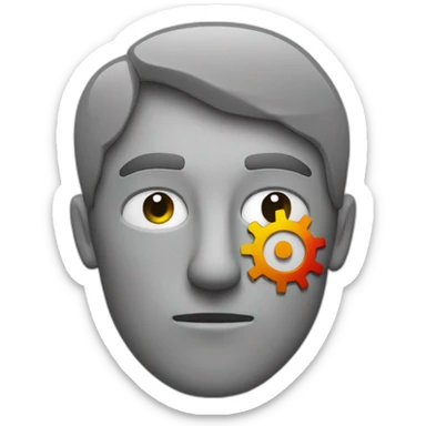 a grey perimeter (with no area)thinking serious man's head with 3 coloured gears in the head sticker