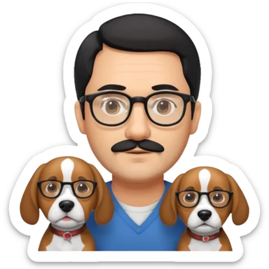 Hombre de aprox 40 años con un poco de barba canosa y pelo negro y gafas con beagle sticker