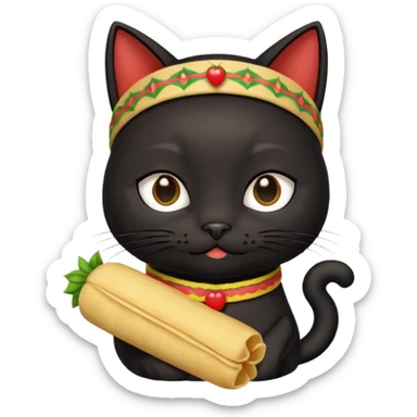 black cat with cute face and tamale headband  sticker