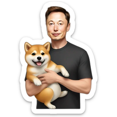 Elon musk holding a shiba inu sticker