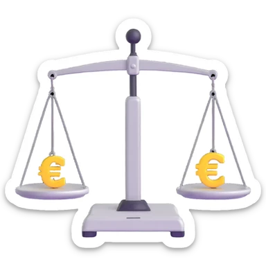 balance scale with Euro symbol on plates against safe with large wheel background sticker