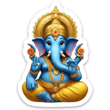 The Hindu demigod Ganesha with blue skin and gold head dress sticker
