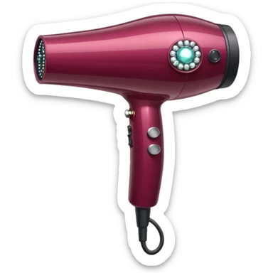 burgundy blow dryer covered in ges sticker