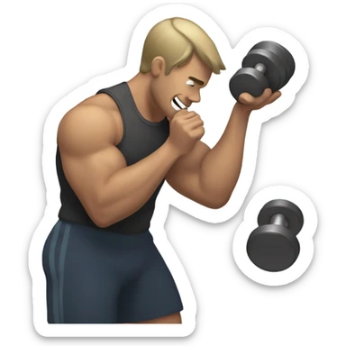 person attending a phone call with one hand and lifting a dumbbell with the other sticker