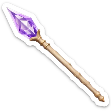 Wand with Heartwood of Silver Birch, 12.5 inches long, Medium flexibility, Tip Inlay: small amethyst hexagonal shard, Finish: whitewood core, giving the wand a soft, moonlit glow in dim light. sticker