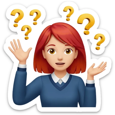 lady with red hair throwing her ands in the air saying why sticker