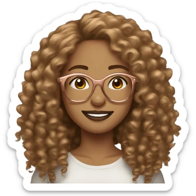 Light brown curly hair women with lightskin  rose gold glasses crooked teeth  sticker