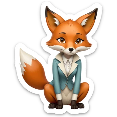 extremely sad crying anthropomorphised female fox in stylish outfit, no sunglasses, looking to the left, hunched over in poor posture, full-body view sticker