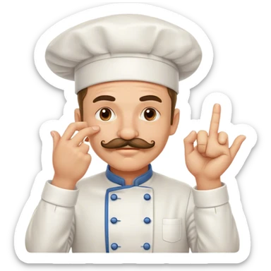 Mustachioed chef smooching his hand with pinched together fingertips pointing towards him sticker