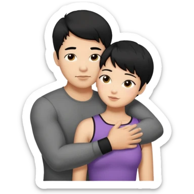 buff tan asian Man black hair hugging girl with black pixie cut  sticker