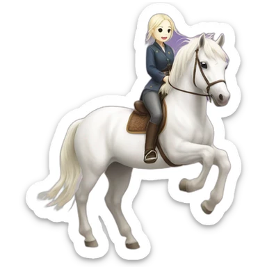 white horse riding japanese cute girl sticker