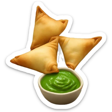 Samosas with green chutney on the side sticker