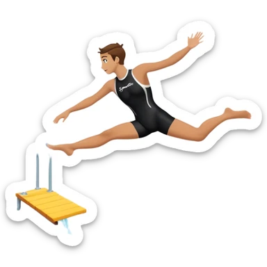 A diver mid-air after jumping off a diving pool, body slightly tense but moving forward. Below them, a pool labeled "Confidence", with ripples forming. A subtle 5-4-3-2-1 on the diving board shows they took the leap despite fear. sticker