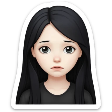 Pale girl with long black hair sad sticker