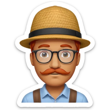 venice gondolier with red hair, iconic hat, normal glassess and mustache sticker