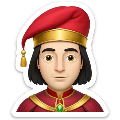 lord farquad avec un chapeau rouge et une bordure dorée pres du crane sticker