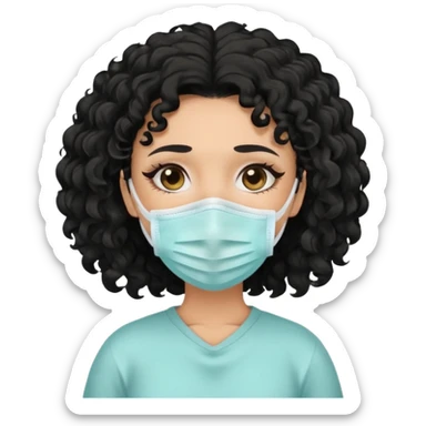 a pretty tan bratz girl with black curly hair. no makeup, looking sick, wearing a mask, coughing. sunken face sticker
