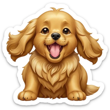Cinematic Cute Yawning Gold Cocker Spaniel Portrait Emoji, Head tilted slightly with a dramatic, wide-open yawn, displaying a soft, shimmering golden coat and floppy ears, round brown eyes barely open in drowsy contentment, Simplified yet irresistibly adorable features, highly detailed, glowing with a soft, cozy glow, high shine, relaxed yet expressive, stylized with a touch of whimsy, bright and endearing, soft glowing outline, capturing the essence of a sleepy yet affectionate companion, so drowsy it feels like it could stretch out of the screen and curl up for a nap! sticker
